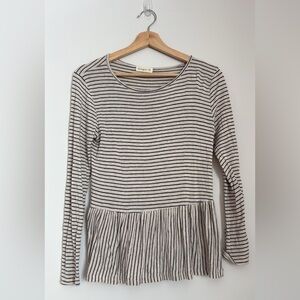 Ginger G Cream & Navy Striped Long-Sleeve Peplum Top